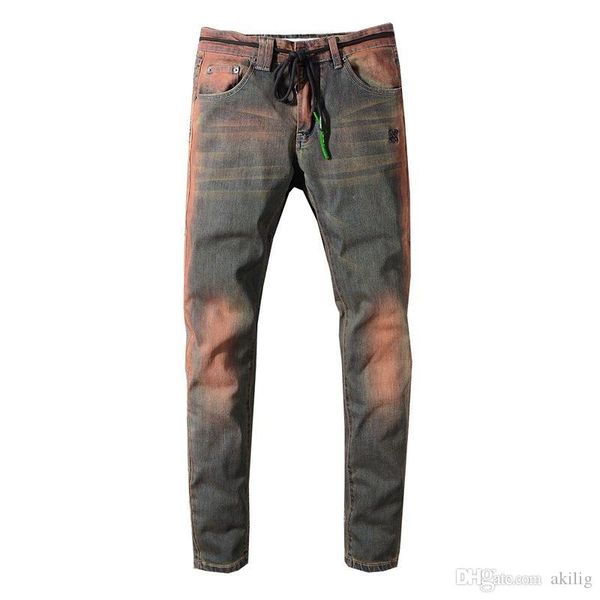 wholesale men jeans fashion brand designer skinny ripped biker jeans distressed denim joggers washed green hip hop plus size 28-40, Blue